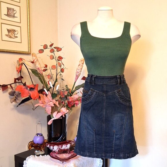 Preowned Sandwich Blue Denim Skirt Chic Knee Length Jean Skirts Tag Size 38 - Picture 7 of 8